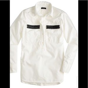 JCrew Crisp White 100% Cotton Popover w/Beading